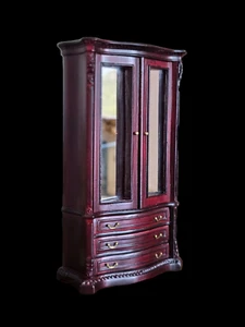 Dollhouse Miniature Mirrored Bedroom Armoire Mahogany Bespaq Artisan Vintage - Picture 1 of 7