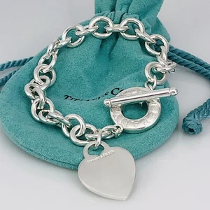 8.25" Tiffany & Co Heart Tag Toggle Blank Charm Bracelet in Sterling Silver - Picture 1 of 7