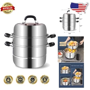 Durable Stainless Steel Steamer Pot with Curved Lid – 8Qt for Effortless Cooking - Picture 1 of 8