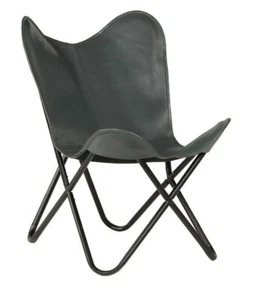 VidaXL Designer Modern Grey Real Leather Butterfly Chair Anthracite - Picture 1 of 1