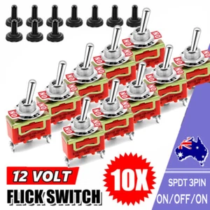10x 12V ON/OFF/ON Car Toggle Switch Flick Dash Light Metal SPDT Boot Auto Rocker - Picture 1 of 8