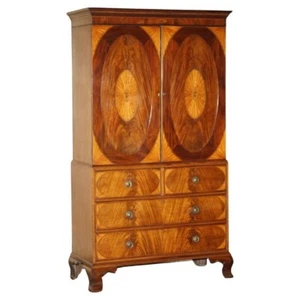 GEORGE III CIRCA 1760 GEORGIAN SHERATON WALNUT & MAHOGANY LINEN PRESS WARDROBE - Picture 1 of 24