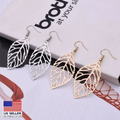 Fashion Women Jewelry Earrings Retro Bohemian Hollow Leaf Leaves Tassel 0613 - Image 1 of 4