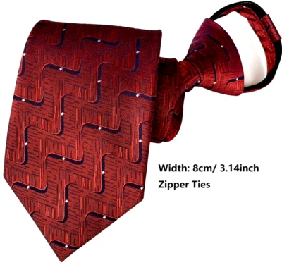 Nueva corbata a rayas roja plateada 100 % seda ajustable con cremallera preatada para hombre Foto 1 de 2