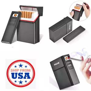 Cigarette Case Tobacco Box Electric Flameless Lighter Windproof USB Rechargeable - Picture 1 of 14