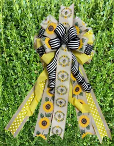Sunflower & Bees Handmade Bow for Door Hanger, Mailbox, Wreath, Tree, Lantern - Picture 1 of 2