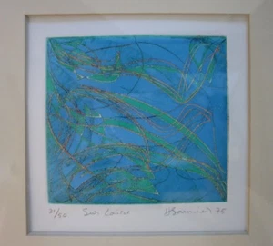 Grabado Hector Saunier Sur Loire Aguatinta Azul Verde Oro Pequeño Edición Limitada 1975 - Imagen 1 de 10