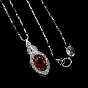Silver Pendant Ruby Genuine Natural Mined Gem Solid Sterling 18 Inch Chain - Picture 1 of 24