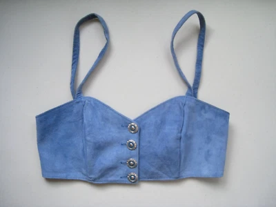 Vtg Danier Leather Crop Top Sz S Blue Suede Bustier Bra Bralette Spaghetti Strap - Image 1 of 4
