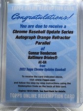 2023 Topps Chrome Update Gunnar Henderson Orange Refractor Autograph /25 Rookie