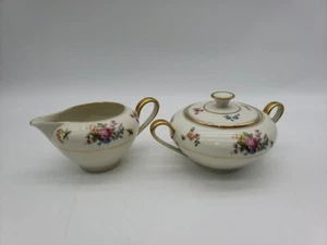 Bavaria Tirschenreuth Germany Pasco Queenrose 159 Gold Trim Sugar Bowl & Creamer - Picture 1 of 12