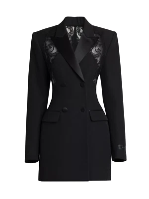 VERSACE Barocco Lace Inlay Wool Evening Jacket Minidress 46 10 Coat Dress - Image 1 of 4