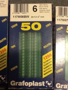 Grafoplast 117M06BW NUMBER "6" 50 Strips NEW IN BOX Wire Markers - Imagen 1 de 2