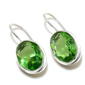 Green Peridot Gemstone 925 Sterling Silver Jewelry Stud Earring Size 1.20" - Picture 1 of 1