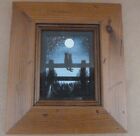 Small Framed Peter Adlington Painting 2 cats On A Fence In The Moonlight 