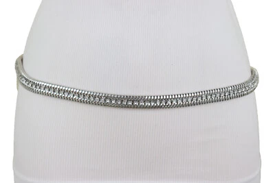 Donna Metallo Argento Catena Bling Skinny Vita Alta Hip Festa Club CINTURA M L - Immagine 1 di 4