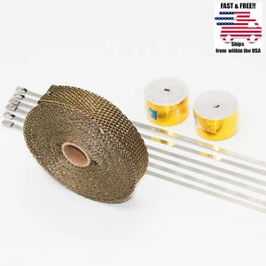 Titanium Wrap Exhaust Turbo Heat Shield Manifold Header 1"x25' & Gold Cool Tape - Bild 1 von 3