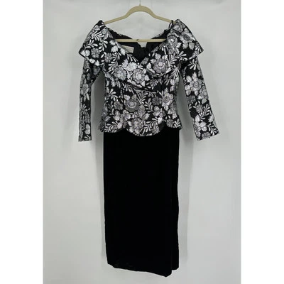 Vestido midi Scott McClintock para mujer talla 10 vintage de terciopelo brocado con hombros descubiertos  Foto 1 de 4