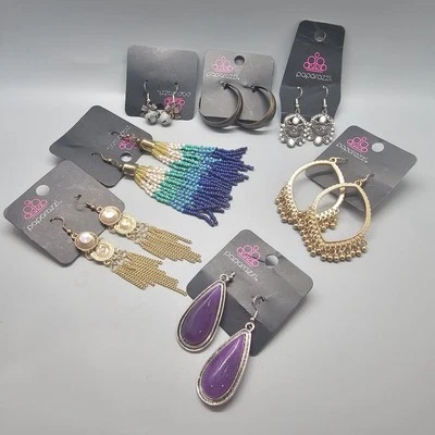 LOTE DE PENDIENTES PAPARAZZI 7 Pares Tono Oro/Plata Azul Sead Vacaciones Púrpura Gota Foto 1 de 4