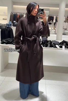 ZARA BNWT 2025. CHOCOLATE OVERSIZED WOOL COAT DOUBLE BREASTED ALEXA. 8861/762 - Image 1 of 4