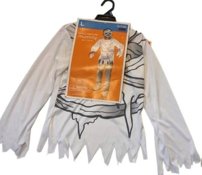 Мумия Хэллоуин костюм Sz L 10/12 молодежи ребенка маска платье вверх маскировка страшно новый - Изображение 1 из 4