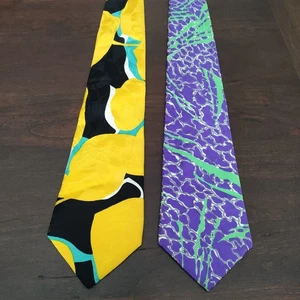 Vintage 80's Set/2 Men's Santostefano 100% Silk Bright Colorful Retro Fun Ties - Picture 1 of 11