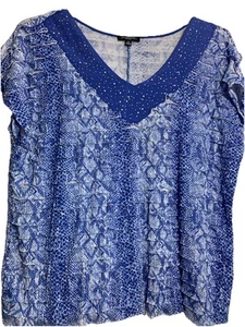 Notations Damen Größe 2X Blau V-Ausschnitt Top Lagenlook Rüschen - Bild 1 von 6