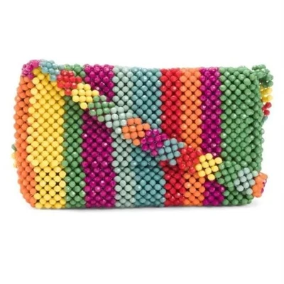 Bolso Bandolera CYNTHIA ROWLEY Arco Iris Cuentas Boho Años 70 Hippie Foto 1 de 4