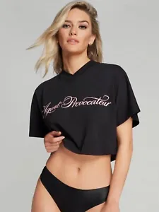 Ladies Agent Provocateur Black & Pink Rayley Cropped T-Shirt, Size Medium £65 - Picture 1 of 3
