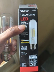 1 PACKSatco S9580 LED Filament Clear Bulb5.5W =40W T10 E26 2700K Warm White 120V - Picture 1 of 1