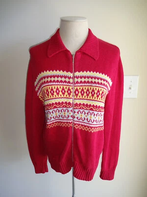 Suéter cardigã vermelho vintage feminino década de 1990 Copper Key Clothing Company M - Imagem 1 de 4