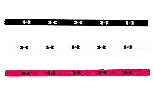 3 New Under Armour Womans Elastic Headbands - Black - White - Pink - Gym Workout - Image 1 of 1