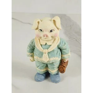 Piglet Pig Piggy w/ Uniform Suit Figurine Light Blue 4" Year 90s Home Decor Vtg - Picture 1 of 13