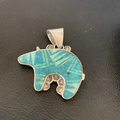 Colgante Navajo con incrustaciones de plata de ley turquesa y ópalo azul para hombre 12602 Foto 1 de 4