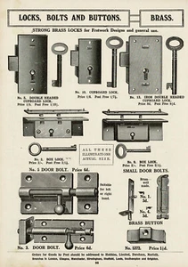 Cerradura llave perno puerta original vintage años 20 herrajes arte impresión anuncio - Imagen 1 de 1