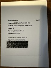 TYTY WASHINGTON JR - 2022-23 PANINI MOSAIC ROOKIE AUTO RC REDEMPTION Blue! #/49!