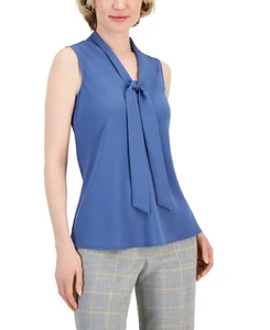 /LX090/ Kasper Petite Sleeveless Tie-Neck Top Blouse Blue Heron Sz PS - Picture 1 of 1
