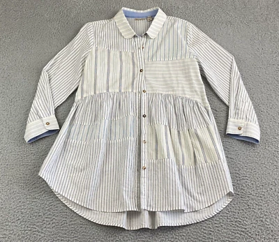 Anthropologie Holding Horses Patchwork Smocked Button Down Blouse Size XS Exc - image 1 of 4