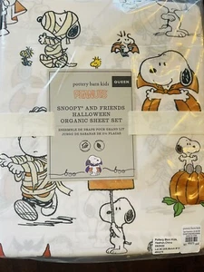 POTTERY BARN KIDS Peanuts Snoopy Halloween Sheet Set Queen New Bedding - Picture 1 of 4