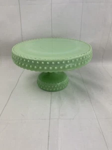 VINTAGE L.E. SMITH JADEITE JADE HOBNAIL MARBLE SWIRL CAKE PLATE STAND 8.5” Rare - Picture 1 of 5