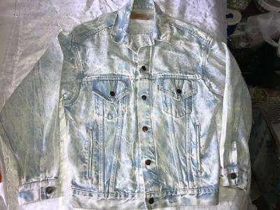 JAQUETA JEANS VINTAGE LEVI'S Acid STONE WASH caminhoneiro AZUL/BRANCO feita nos EUA masculina P - Imagem 1 de 4