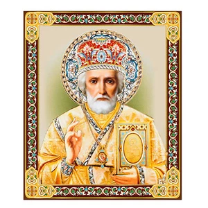 Saint Nicholas Gold Foil Wooden Icon 3 inch, Gold foil Cross on the Back Side - Picture 1 of 2
