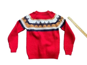 Vintage 1970’s Boys Size Large 16-18 JCP Sweater Acrylic Red Christmas - Picture 1 of 6