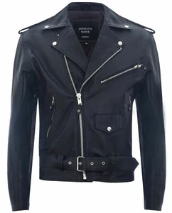 Men's Stylish Brando White, Red, Black, Spiked & Fringe Leather Biker Jacket - Picture 1 of 21