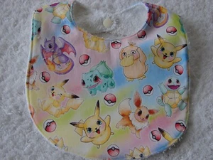 Pokemon Multicoloured Newborn Baby Bib Cotton Front Towelling Back Handmade - Picture 1 of 2