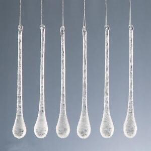 Christmas Tree Decoration 6 Pack Frosted Glass Droplet Icicles