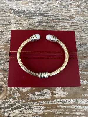 Brazalete/brazalete firmado PETER BRAM de oro amarillo y plata con bisagras con perlas Foto 1 de 4