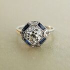 Lab Created Vintage Ring Art Deco 3 Ct Round Diamond 14k White Gold Plated