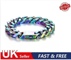 Mens 316L Solid 12mm Stainless Steel Miami Cuban Chain Bracelet Biker Punk Rock - Picture 1 of 6