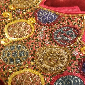 Pier 1 One Table Runner Christmas Tree Crushed Red Velvet Holiday Beaded 70" EUC - Picture 1 of 11